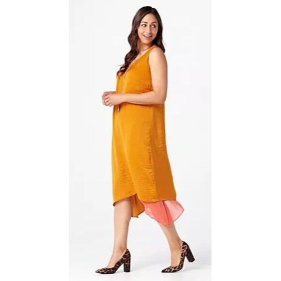 LOGO by Lori Goldstein Solid Satin Reversible Pumpkin/Guava Large - Picture 3 of 3